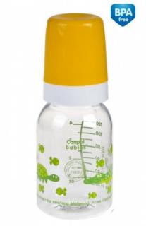 Canpol babies láhev s potiskem a úchyty 120 ml bez BPA žlutá