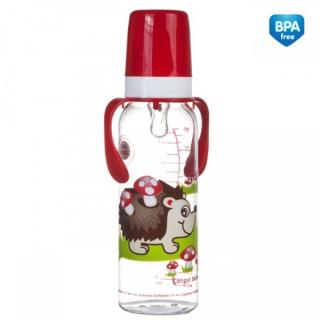 Canpol babies láhev s potiskem a úchyty 250 ml bez BPA červená