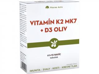 Pharma Activ Vitamín K2 MK7 + D3 OLIV 60 tob. + 15 tob. ZDARMA