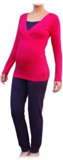 Pyžamo pro těhotné a kojící maminky, dlouhé, různé barvy Barva: Růžová, Velikost: L/XL