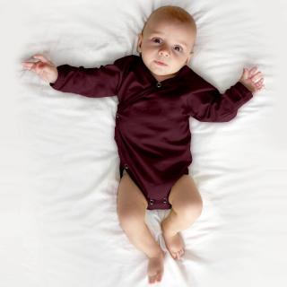 Zavinovací kojenecké body s dlouhým rukávem - zavinovací, různé barvy Barva: Bordó, Velikost: 56