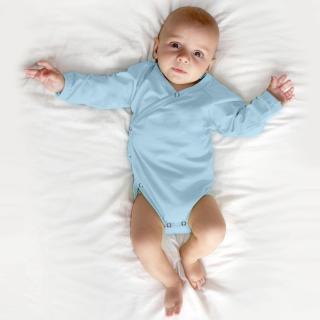Zavinovací kojenecké body s dlouhým rukávem - zavinovací, různé barvy Barva: Světle modrá, Velikost: 56