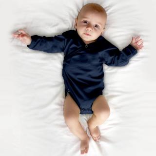 Zavinovací kojenecké body s dlouhým rukávem - zavinovací, různé barvy Barva: Tmavě modrá, Velikost: 56