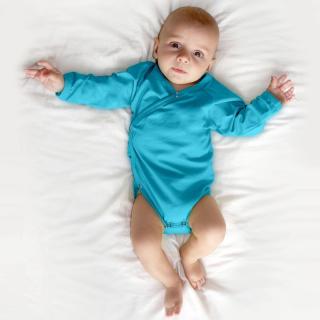 Zavinovací kojenecké body s dlouhým rukávem - zavinovací, různé barvy Barva: Tyrkysová, Velikost: 56