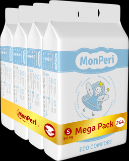 MonPeri Eco Comfort Mega pack S 3 – 6 kg - 264 ks EKO Jednorázové dětské plenky