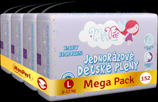 MonPeri Klasik Mega Pack L 8–12 kg - 152 ks EKO Jednorázové dětské pleny (velikost 4)