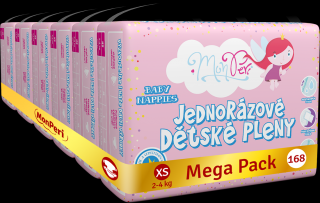 MonPeri Klasik Mega Pack XS 2–4kg - 168 ks EKO Jednorázové dětské pleny (velikost 1)