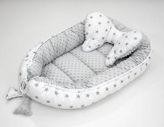 Darland Hnízdo oboustranné pro miminko Minky Hvězdičky šedé na bílém