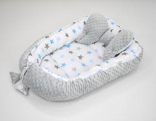 Darland Hnízdo oboustranné pro miminko Minky Hvězdy modro šedé na šedém
