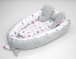 Darland Hnízdo oboustranné pro miminko Minky Hvězdy růžovo šedé na šedém