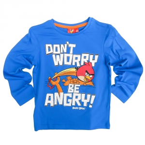 Tričko s dlouhým rukávem Angry Birds modré Don´t worry be angry 104