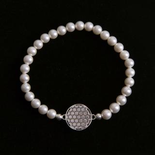 Náramek perlový Květ života postříbřený 18 mm (Náramek perlový Květ života postříbřený 18 mm)