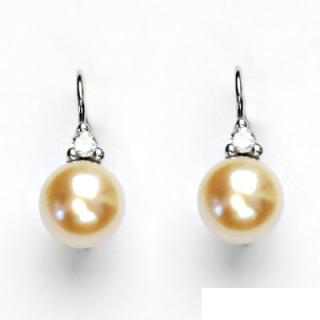 Náušnice bíle zlato, šperky zlaté, přírodní perla lososová, VE 120