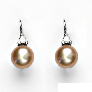 Náušnice bíle zlato, šperky zlaté, přírodní perla růžová, VE 120