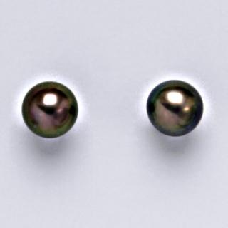 Náušnice z bílého zlata, přírodní říční perla černá 7,5 mm,zapínání na šroubek, NŠ 1183