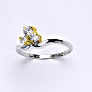 Prsten kombinace bílé a žluté zlato 14 karátů, syntetický zirkon, váha 3,17 g, vel.55,5