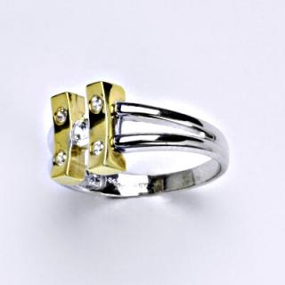 Prsten kombinace bílé a žluté zlato 14 karátů, syntetický zirkon, váha 3,49 g, vel.55