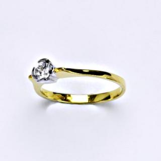 Prsten kombinace žluté a bílé zlato 14 karátů, syntetický zirkon, váha 1,96 g, vel.52,5