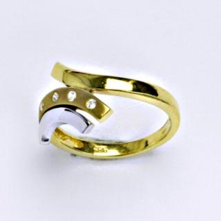Prsten kombinace žluté a bílé zlato 14 karátů, syntetický zirkon, váha 3,48 g, vel.54