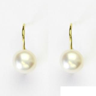 Zlaté náušnice, bílá přírodní říční perla, žluté zlato, NK 1183