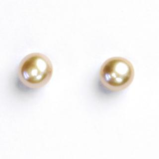 Zlaté náušnice, bílé zlato, přírodní lososová říční perla, 5,5 -6 mm, NŠ 1183