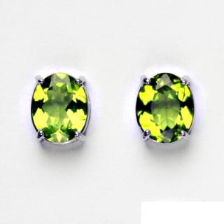 Zlaté náušnice, bílé zlato, přírodní olivín 10x8 mm, NŠ 1242