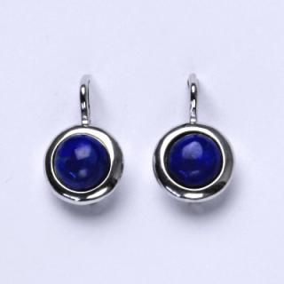 Zlaté náušnice,přírodní kámen Lapis lazuli 6 mm, NK 1471 bílé/žluté zlato