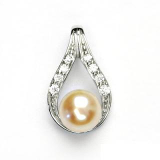 Zlatý přívěšek, bílé zlato, přírodní lososová perla, 8 mm, přívěšek, P 1411