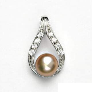 Zlatý přívěšek, bílé zlato, přírodní růžová perla, 8 mm, přívěšek, P 1411