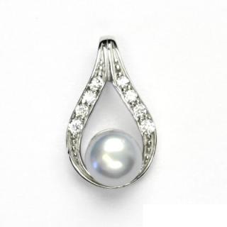 Zlatý přívěšek, bílé zlato, přírodní stříbrná perla, 8 mm, přívěšek, P 1411