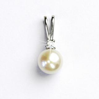 Zlatý přívěsek, bílé zlato, zlato, přírodní perla bílá, přívěšek, P 1207A