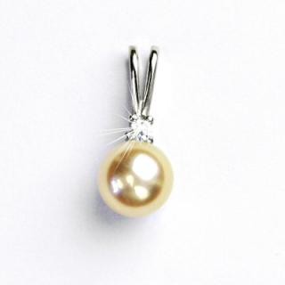 Zlatý přívěsek, bílé zlato, zlato, přírodní perla lososová, přívěšek, P 1207A