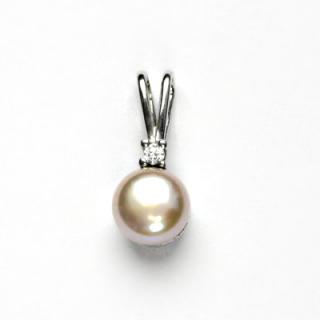 Zlatý přívěsek, bílé zlato, zlato, přírodní perla růžová, přívěšek,P 1207A pp