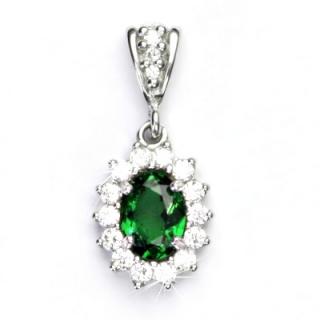 Zlatý přívěsek Kate, bílé zlato, zirkon emerald, čiré zirkony, P 1507/2