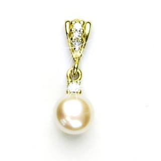 Zlatý přívěsek, přírodní říční perla bílá 7,5-8 mm, žluté zlato, P 1207/2