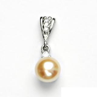 Zlatý přívěsek, přírodní říční perla lososová 8 mm, bílé zlato, P 1207/2