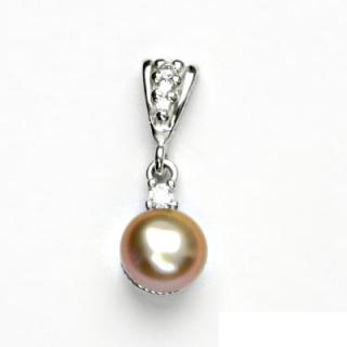 Zlatý přívěsek, přírodní říční perla růžová 8 mm, bílé zlato, P 1207/2