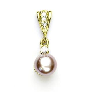Zlatý přívěsek, přírodní říční perla růžová 8 mm, žluté zlato, P 1207/2