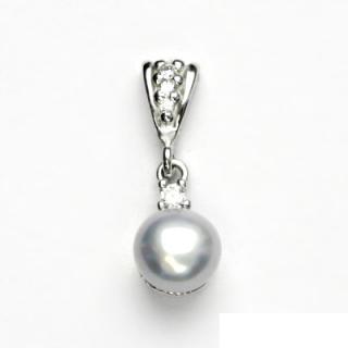 Zlatý přívěsek, přírodní říční perla stříbrná 8 mm, bílé zlato, P 1207/2
