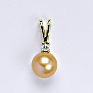 Zlatý přívěšek s přírodní lososovou perlou, žluté zlato, 14 kt, P 1207A pp