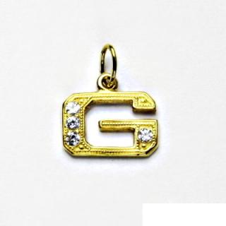 Zlatý přívěsek, žluté zlato, písmeno G, čiré zirkony, přívěšek, P 1106