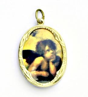 Zlatý přívěsek, žluté zlato,porcelánová Madonka Andílek, andělíček, (A-1), P 158