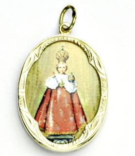 Zlatý přívěsek, žluté zlato,porcelánová Madonka, Pražské Jezulátko, P 158