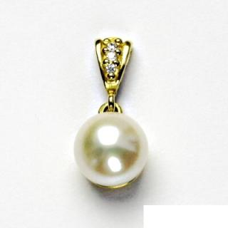 Zlatý přívěsek, žluté zlato, přírodní perla bílá 10 mm, přívěšek, P 1298
