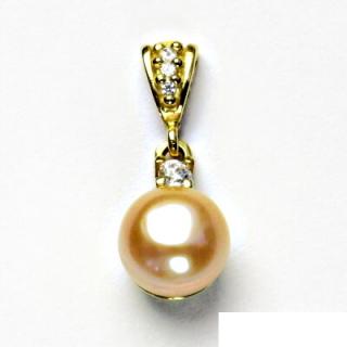 Zlatý přívěsek, žluté zlato, přírodní perla lososová 10 mm, přívěšek, P 1287