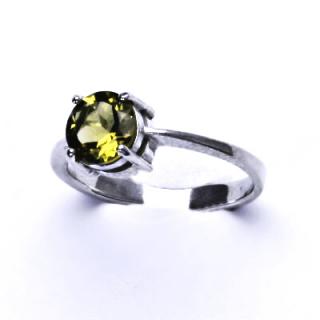 Zlatý prsten, bílé i žluté zlato, přírodní Olivín 8 mm - T 1357
