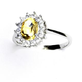 Zlatý prsten, bílé zlato, Kate, přírodní citrín pálený, čiré zirkony,  T 1507