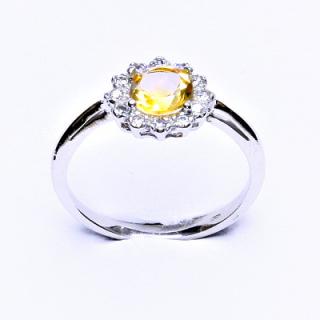 Zlatý prsten, bílé zlato, přírodní citrín, čiré zirkony, T 1495