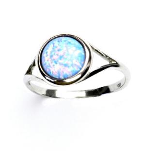 Zlatý prsten, bílé zlato, syntetický světle modrý opál, T 1503