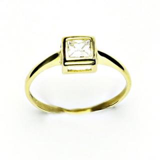 Zlatý prsten, čtverec - čirý zirkon, žluté zlato, T 1030
